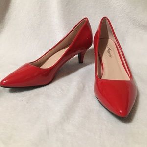 Red kitten heels forever brand